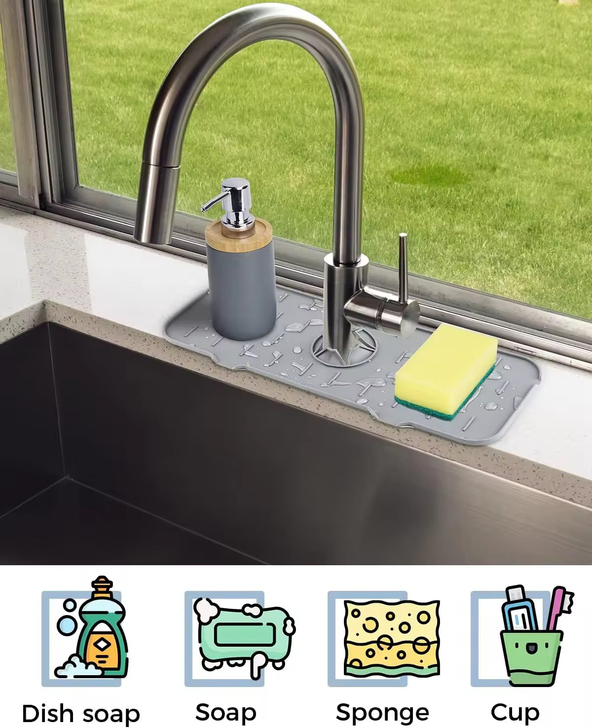 Multifunctional Silicone Sink Splash Guard – With Built-In Organizer (Pack of 2)