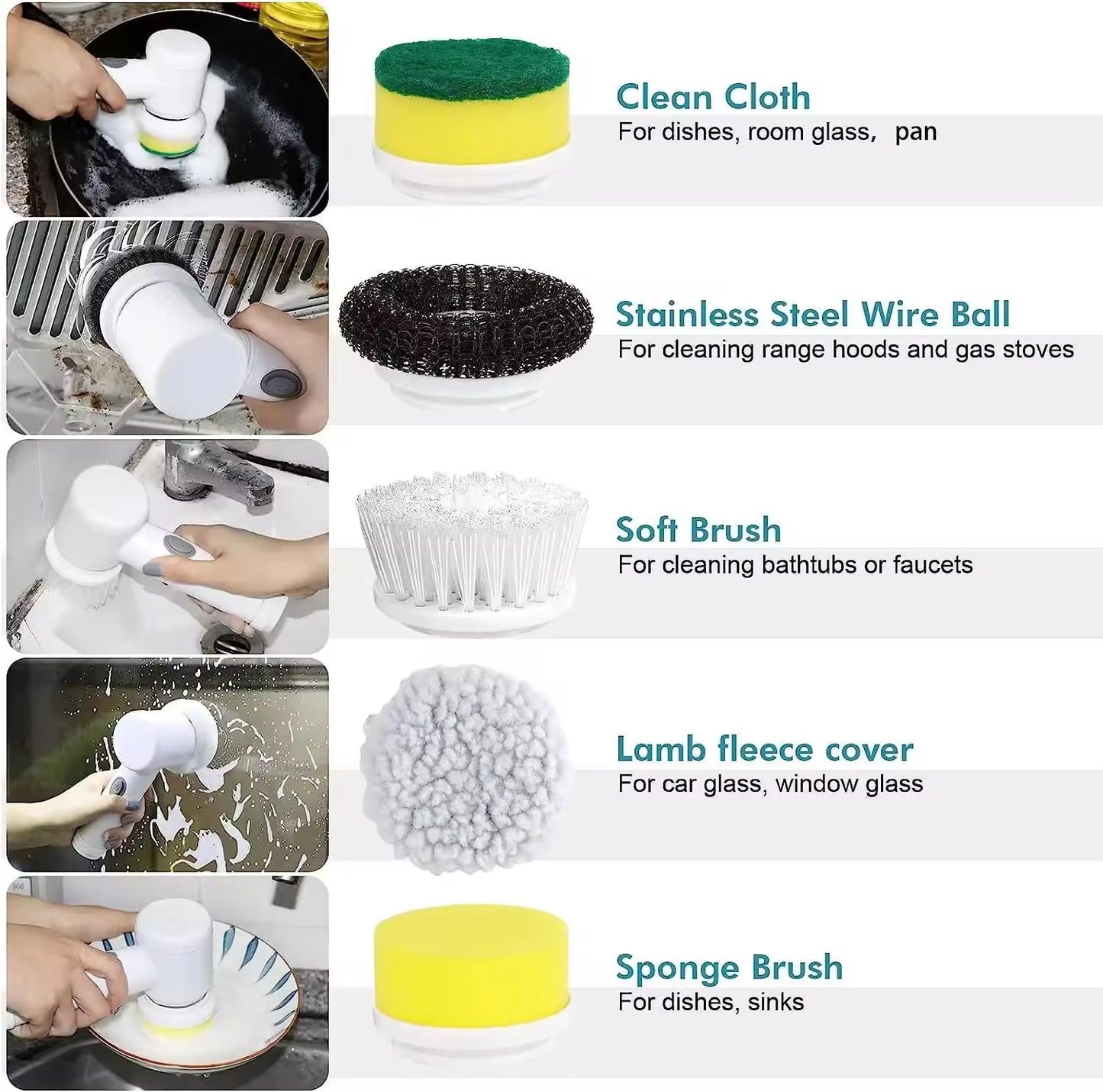 Rechargeable Electric Cleaning Brush – 5-in-1 Handheld Power Scrubber with Replaceable Heads
