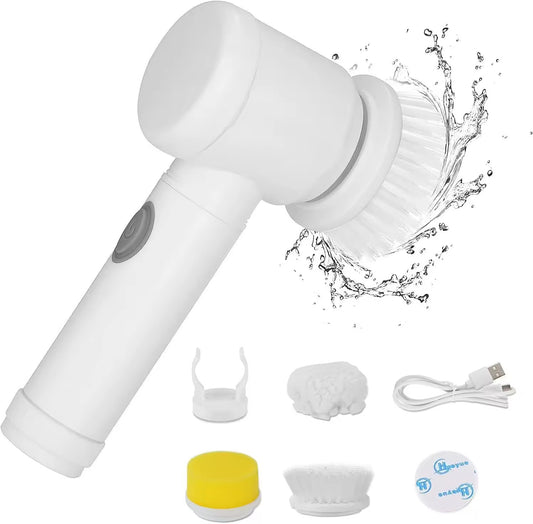 Rechargeable Electric Cleaning Brush – 5-in-1 Handheld Power Scrubber with Replaceable Heads