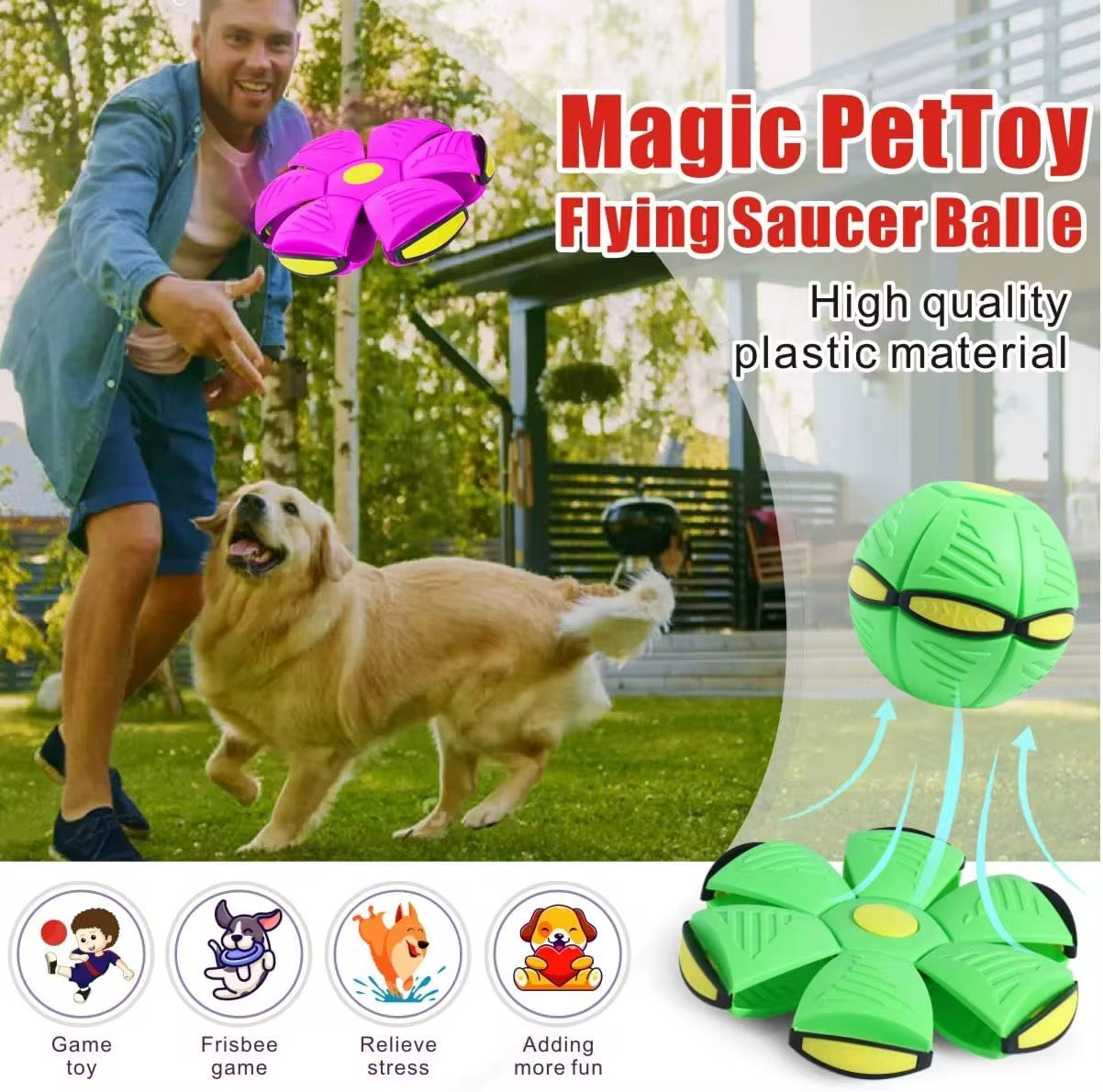 Magic Flying Saucer Ball – 2-in-1 Transforming Dog Toy
